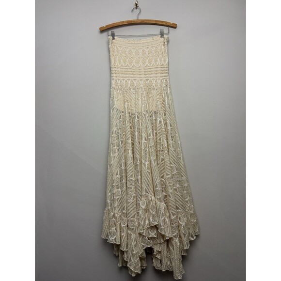 Free People Dresses & Skirts - Free People Womens Lace Maxi Skirt Size Medium Cream Long Elastic Waist Pull On